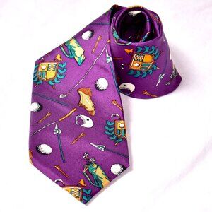 Franco Baretta Purple Golf Theme 100% Silk Neck Tie 56L 4W